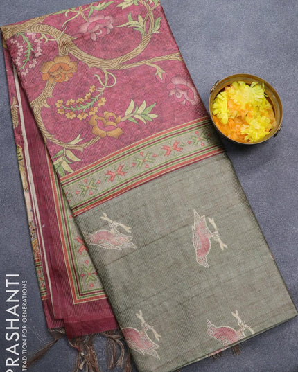 Chappa saree dark sap green and maroon with allover zari weaves & butta prints and simple border - {{ collection.title }} by Prashanti Sarees