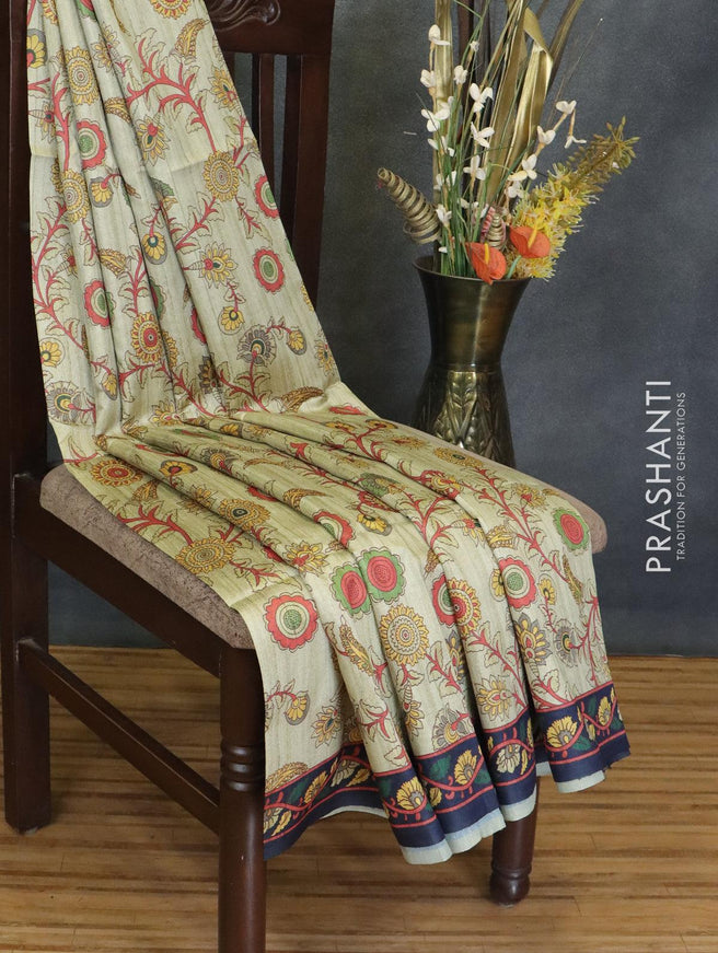 Chappa saree elaichi green and navy blue with allover floral prints and printed border - {{ collection.title }} by Prashanti Sarees