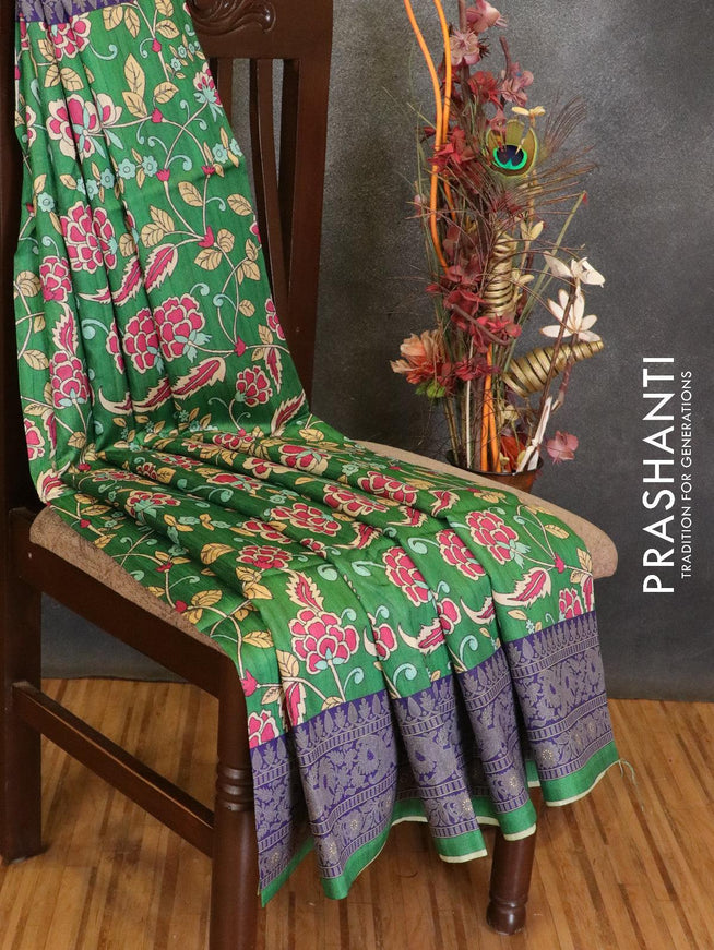 Chappa saree green and blue with allover floral prints and printed border - {{ collection.title }} by Prashanti Sarees