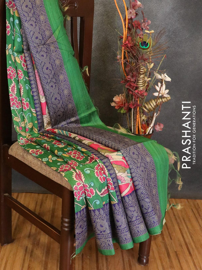Chappa saree green and blue with allover floral prints and printed border - {{ collection.title }} by Prashanti Sarees