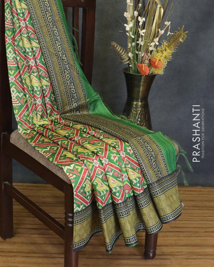 Chappa saree green and navy blue with allover ikat prints and printed border - {{ collection.title }} by Prashanti Sarees