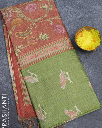 Chappa saree green and rust shade with allover zari weaves & butta prints and simple border - {{ collection.title }} by Prashanti Sarees