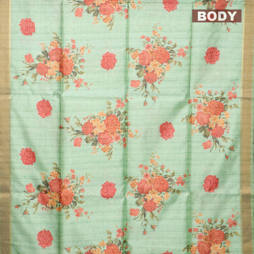 Chappa saree green shade with allover floral prints and zari woven border - {{ collection.title }} by Prashanti Sarees