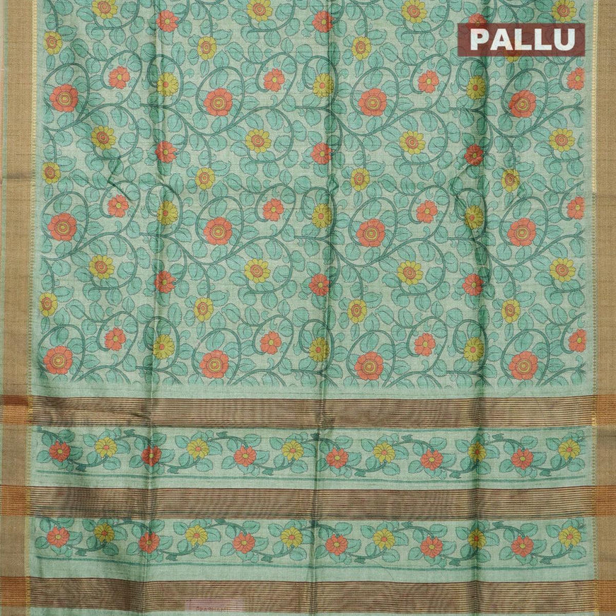 Chappa saree green shade with allover kalamkari prints and zari woven border - {{ collection.title }} by Prashanti Sarees