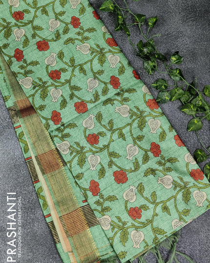 Chappa saree green with allover floral prints and zari woven border - {{ collection.title }} by Prashanti Sarees