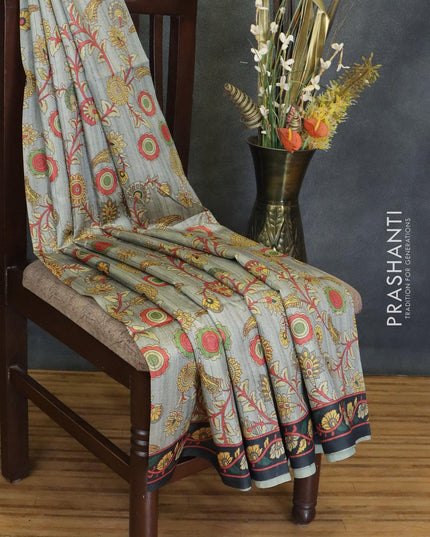 Chappa saree grey and black with allover floral prints and printed border - {{ collection.title }} by Prashanti Sarees