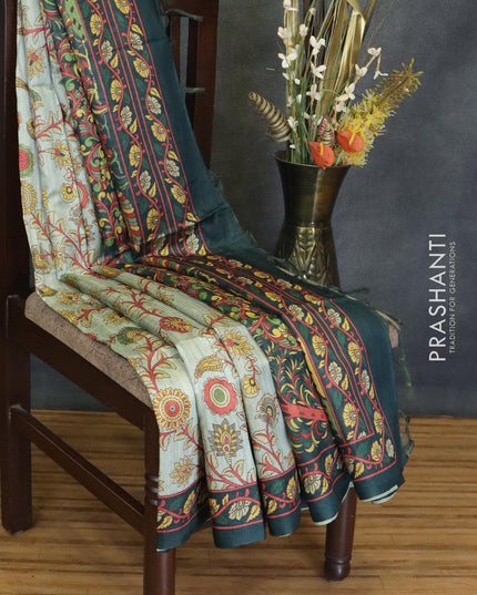 Chappa saree grey and bottle green with allover floral prints and printed border - {{ collection.title }} by Prashanti Sarees