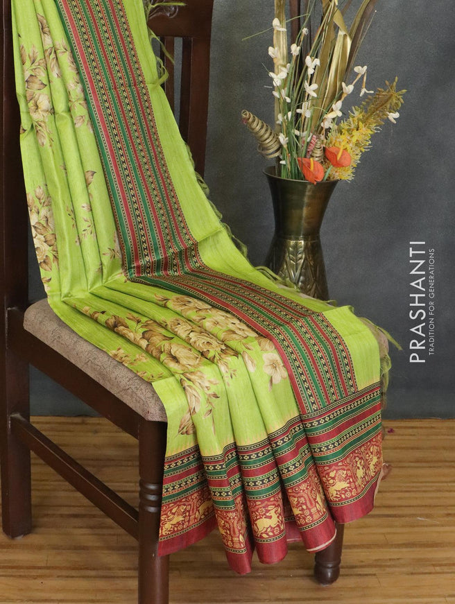 Chappa saree light green and maroon with allover floral prints and printed border - {{ collection.title }} by Prashanti Sarees