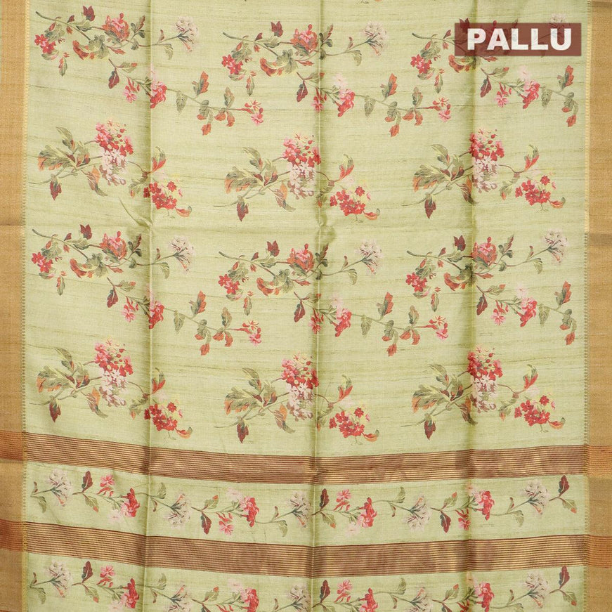 Chappa saree light green shade with allover floral prints and zari woven border - {{ collection.title }} by Prashanti Sarees