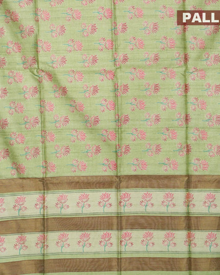 Chappa saree light green with allover floral prints and zari woven border - {{ collection.title }} by Prashanti Sarees