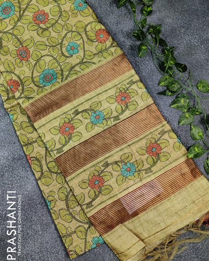 Chappa saree light green with allover kalamkari prints and zari woven border - {{ collection.title }} by Prashanti Sarees