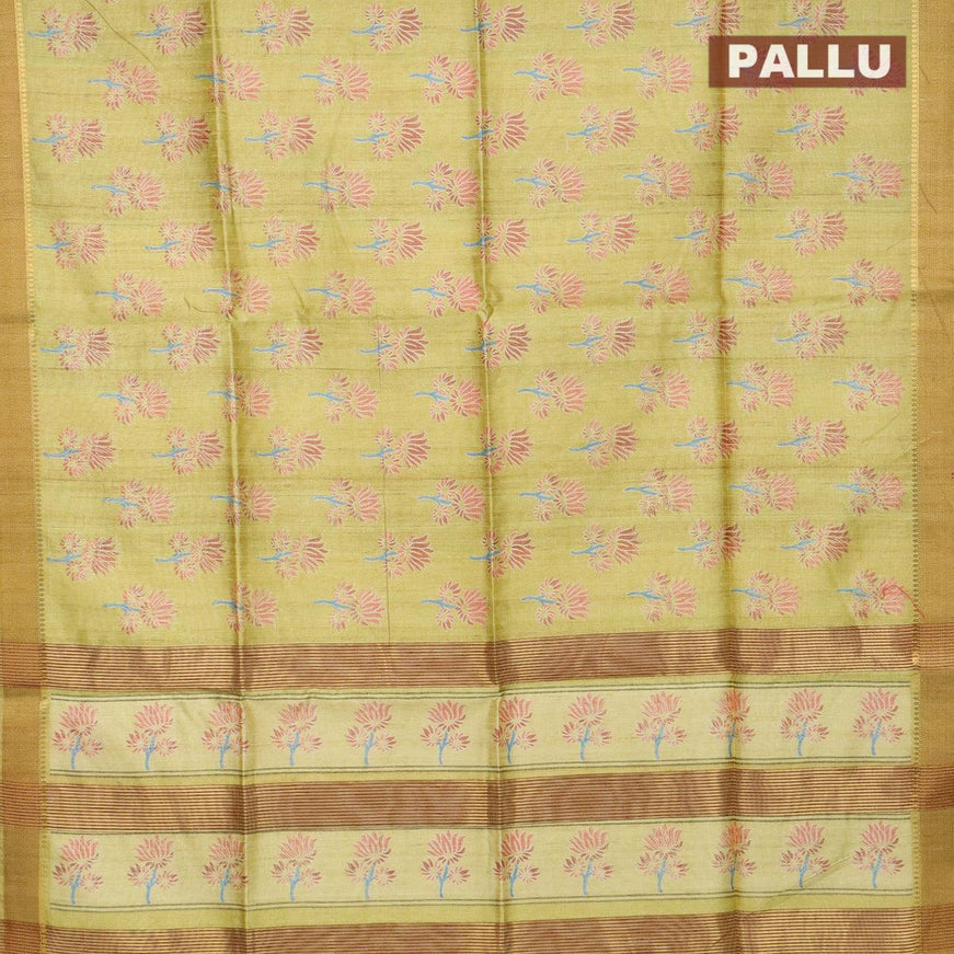 Chappa saree lime green shade with allover floral prints and zari woven border - {{ collection.title }} by Prashanti Sarees