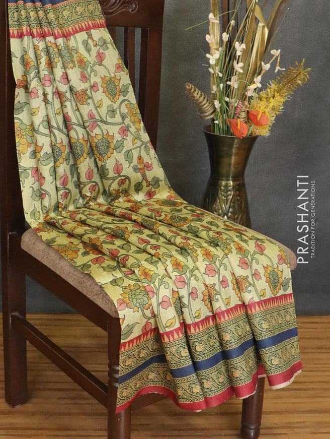 Chappa saree lime yellow shade and maroon with allover floral prints and printed border - {{ collection.title }} by Prashanti Sarees