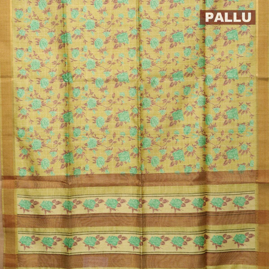 Chappa saree lime yellow shade with allover floral prints and zari woven border - {{ collection.title }} by Prashanti Sarees