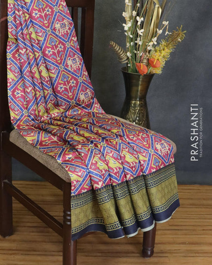 Chappa saree magenta pink and navy blue with allover ikat prints and printed border - {{ collection.title }} by Prashanti Sarees