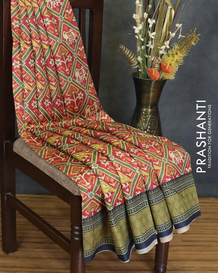 Chappa saree maroon and navy blue with allover ikat prints and printed border - {{ collection.title }} by Prashanti Sarees