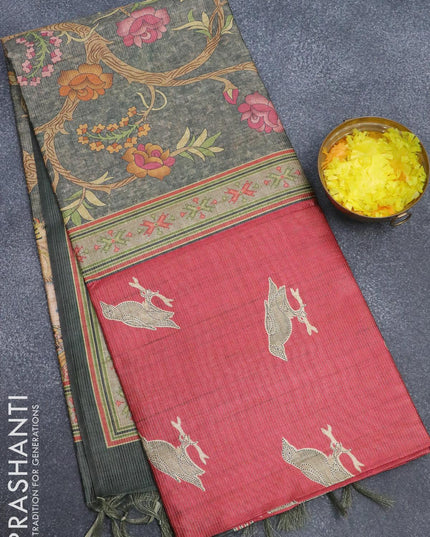Chappa saree maroon shade and dark elephant grey with allover zari weaves & butta prints and simple border - {{ collection.title }} by Prashanti Sarees