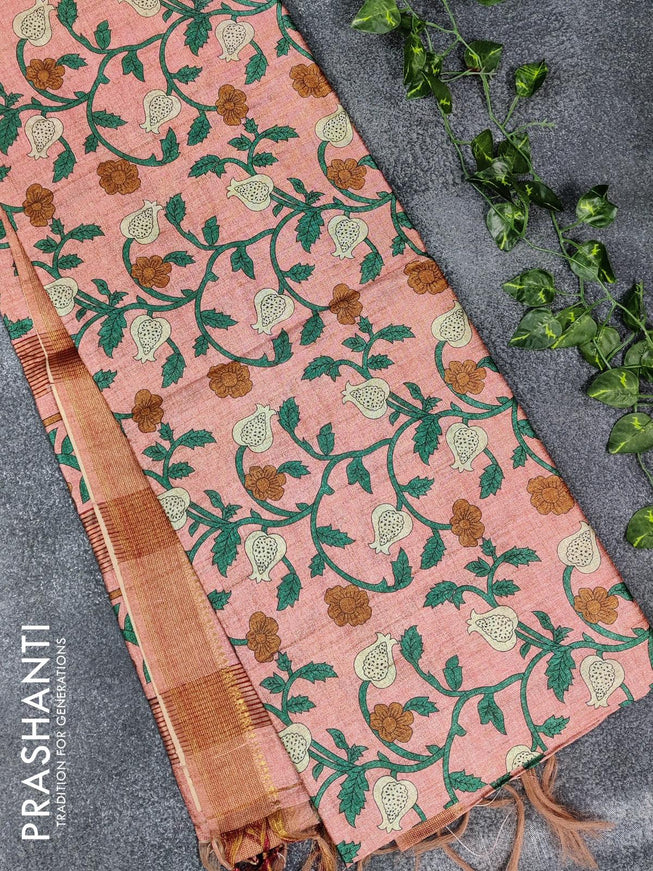 Chappa saree maroon shade with allover floral prints and zari woven border - {{ collection.title }} by Prashanti Sarees