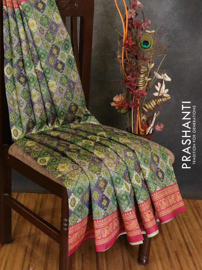 Chappa saree multi colour and pink with allover prints and printed border - {{ collection.title }} by Prashanti Sarees