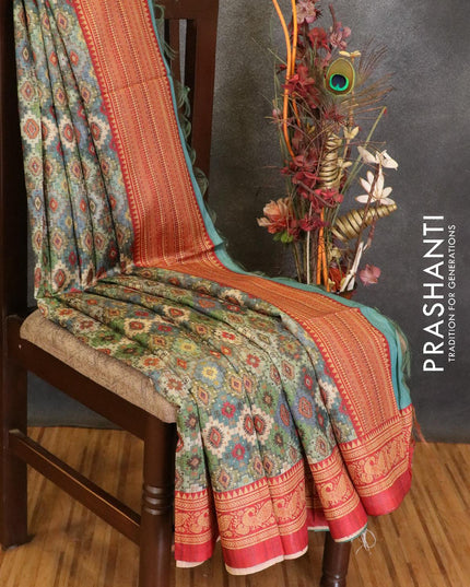 Chappa saree multi colour and red with allover prints and printed border - {{ collection.title }} by Prashanti Sarees
