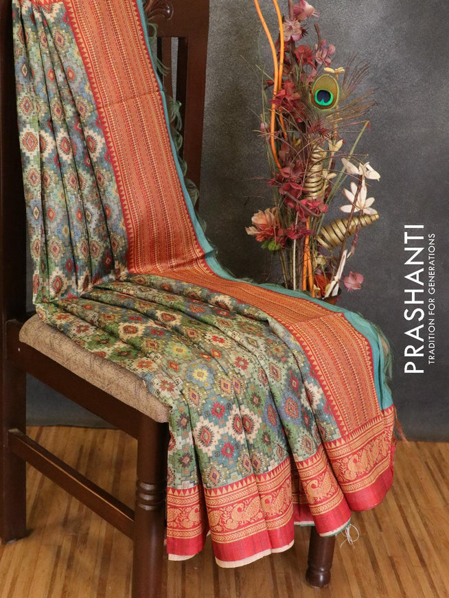 Chappa saree multi colour and red with allover prints and printed border - {{ collection.title }} by Prashanti Sarees