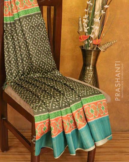 Chappa saree olive green and green with allover ikat prints and zari woven border - {{ collection.title }} by Prashanti Sarees