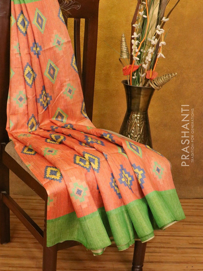 Chappa saree orange and light green with butta prints and zari woven border - {{ collection.title }} by Prashanti Sarees