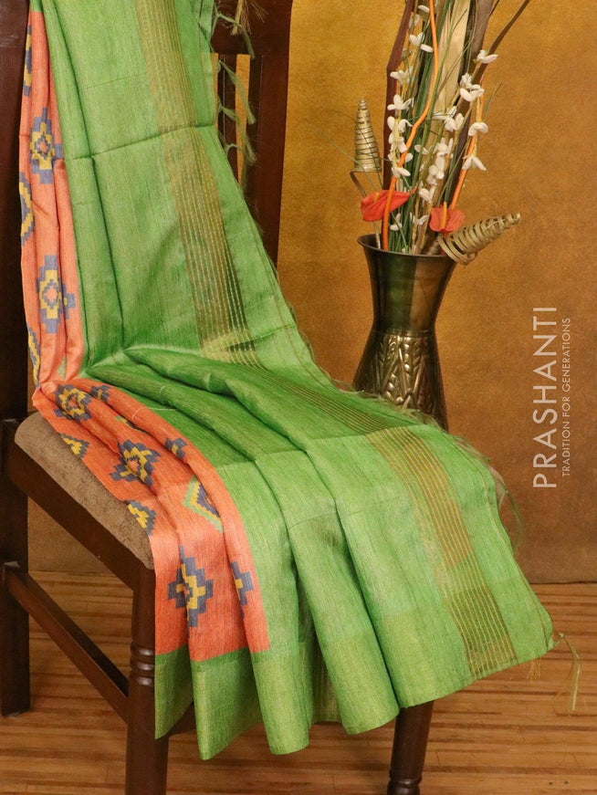 Chappa saree orange and light green with butta prints and zari woven border - {{ collection.title }} by Prashanti Sarees