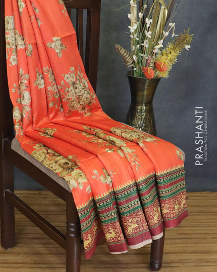 Chappa saree orange and maroon with allover floral prints and printed border - {{ collection.title }} by Prashanti Sarees
