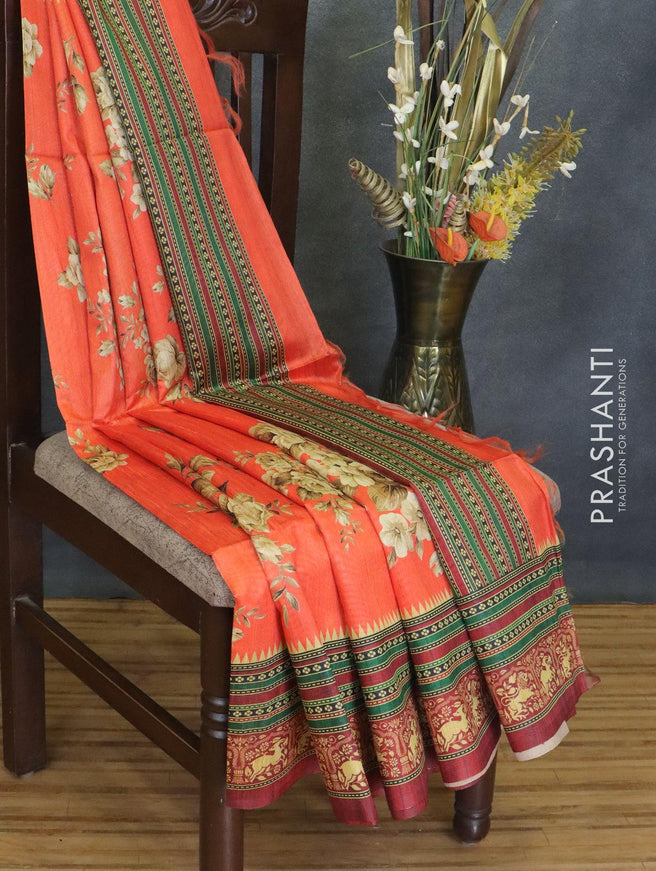 Chappa saree orange and maroon with allover floral prints and printed border - {{ collection.title }} by Prashanti Sarees