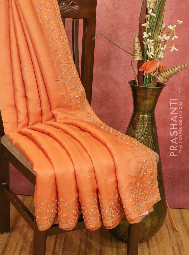 Chappa saree orange shade with beaded & stone embroidery work - {{ collection.title }} by Prashanti Sarees