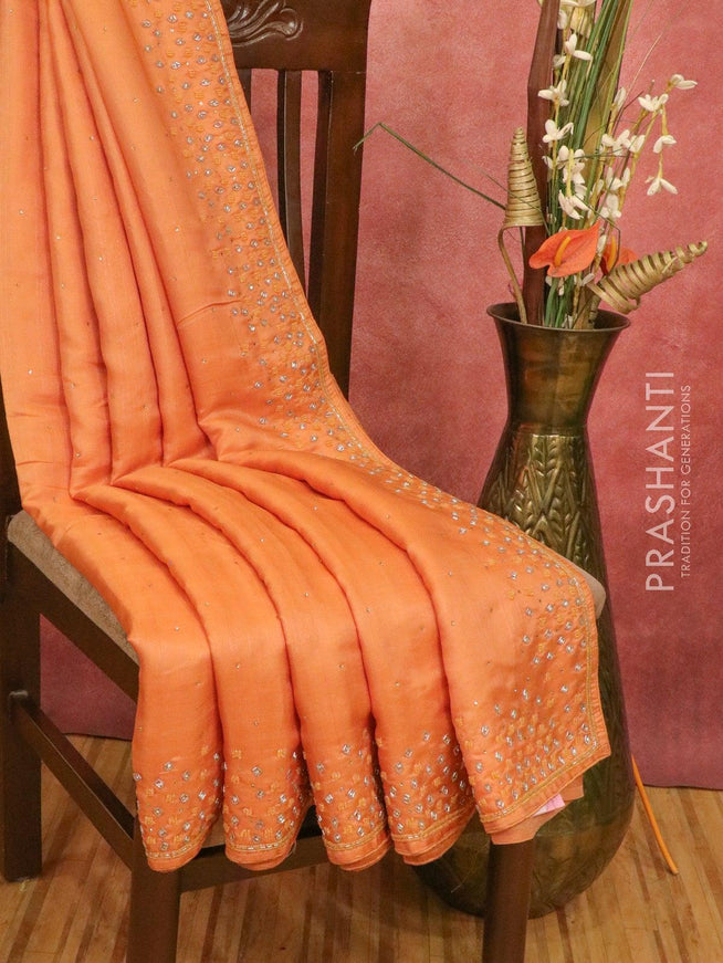 Chappa saree orange shade with beaded & stone embroidery work - {{ collection.title }} by Prashanti Sarees
