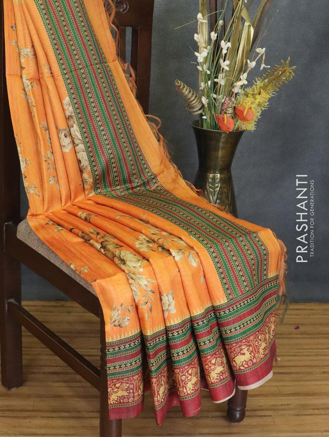 Chappa saree pale orange and maroon with allover floral prints and printed border - {{ collection.title }} by Prashanti Sarees