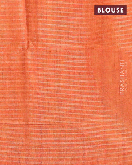 Chappa saree pale orange and pastel blue with allover zari weaves & checked pattern and ajrakh printed border - {{ collection.title }} by Prashanti Sarees