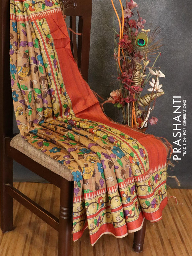 Chappa saree pastel brown and rustic orange with allover prints and printed border - {{ collection.title }} by Prashanti Sarees