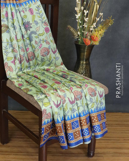Chappa saree pastel green and blue with allover floral prints and printed border - {{ collection.title }} by Prashanti Sarees