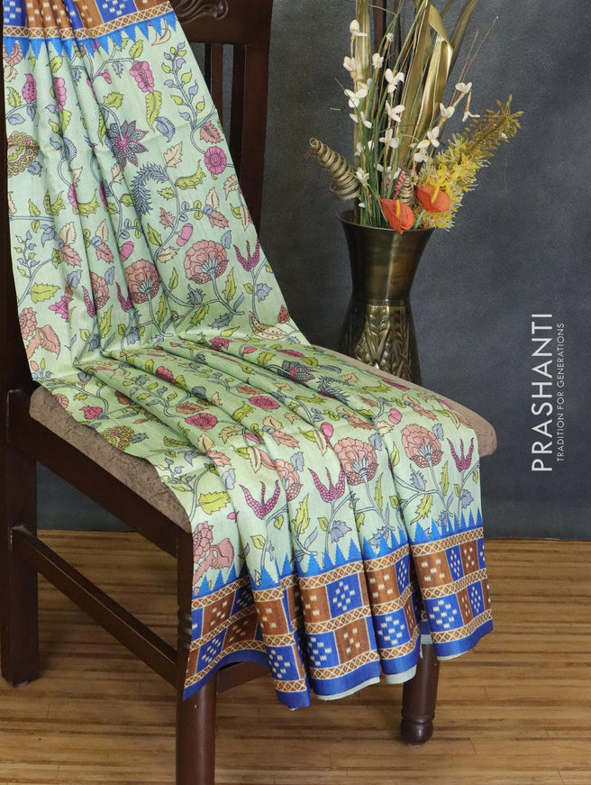 Chappa saree pastel green and blue with allover floral prints and printed border - {{ collection.title }} by Prashanti Sarees