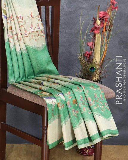 Chappa saree pastel green and green with allover zari weave & floral prints and simple border - {{ collection.title }} by Prashanti Sarees