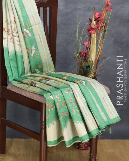 Chappa saree pastel green and green with allover zari weave & floral prints and simple border - {{ collection.title }} by Prashanti Sarees