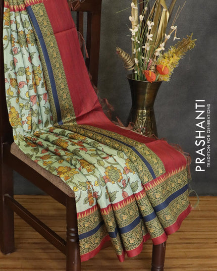 Chappa saree pastel green and maroon with allover floral prints and printed border - {{ collection.title }} by Prashanti Sarees