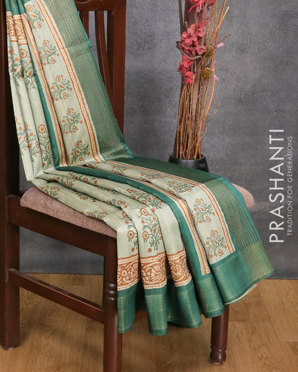 Chappa saree pastel green and peacock green with floral butta prints and zari woven border - {{ collection.title }} by Prashanti Sarees