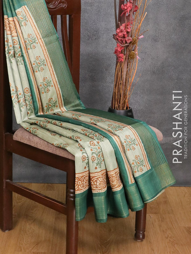 Chappa saree pastel green and peacock green with floral butta prints and zari woven border - {{ collection.title }} by Prashanti Sarees