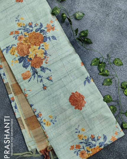 Chappa saree pastel green shade with allover floral prints and zari woven border - PBS1711-1 - {{ collection.title }} by Prashanti Sarees
