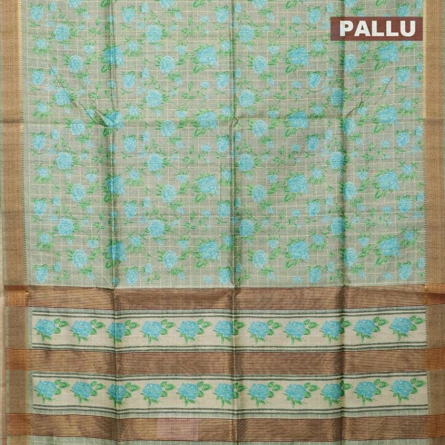 Chappa saree pastel green shade with allover floral prints and zari woven border - {{ collection.title }} by Prashanti Sarees