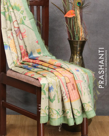 Chappa saree pastel green shade with allover zari weave & floral prints and simple border - {{ collection.title }} by Prashanti Sarees