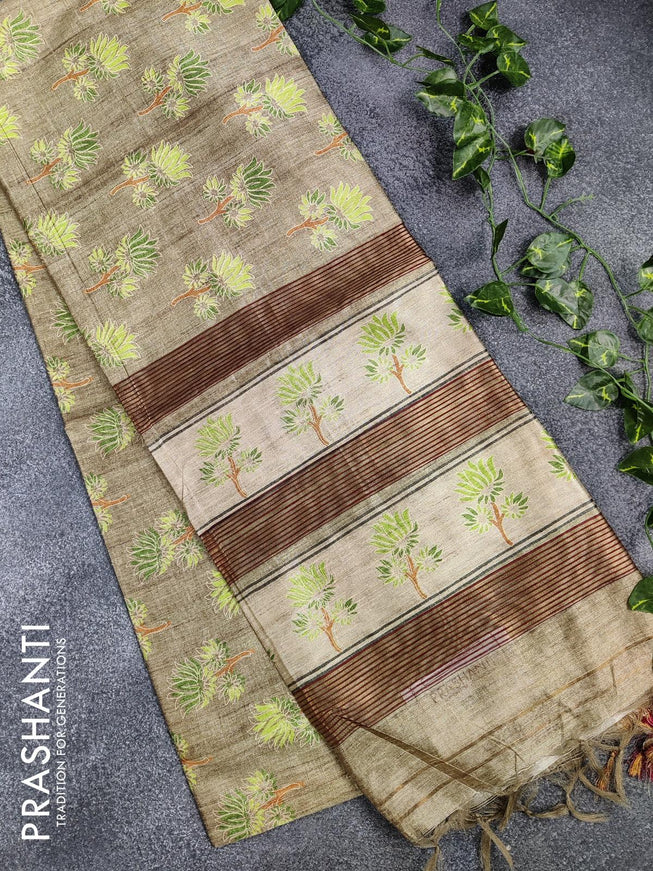 Chappa saree pastel green with allover floral prints and zari woven border - {{ collection.title }} by Prashanti Sarees
