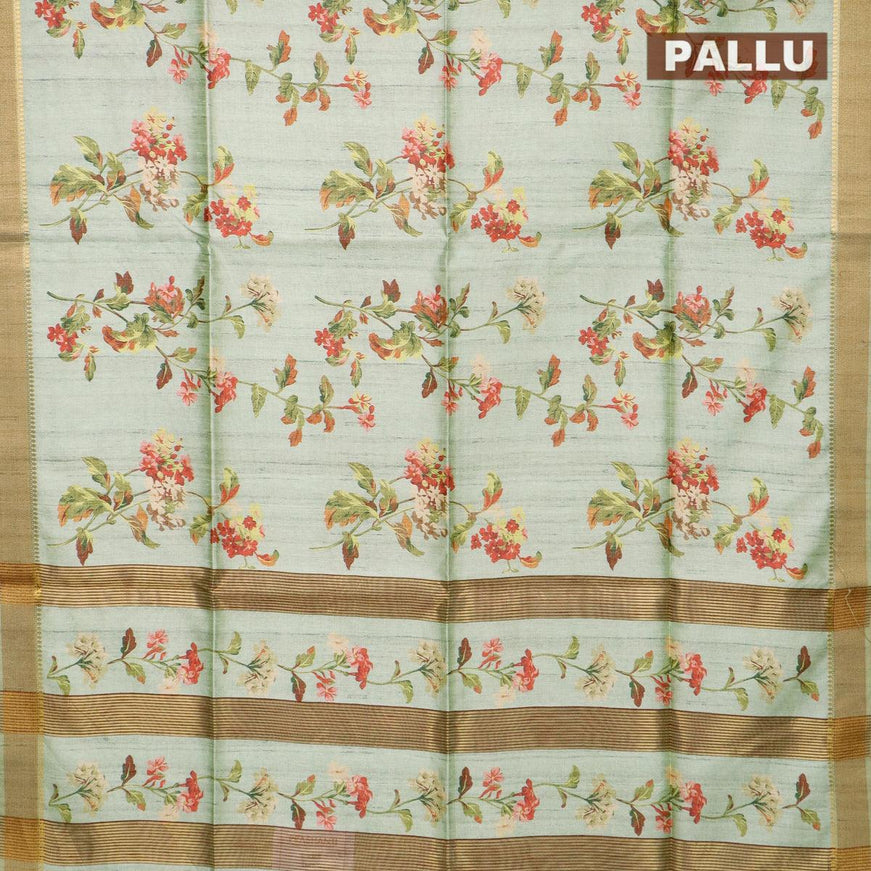 Chappa saree pastel green with allover floral prints and zari woven border - {{ collection.title }} by Prashanti Sarees