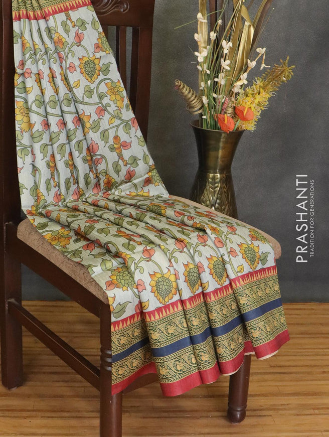 Chappa saree pastel grey and maroon with allover floral prints and printed border - {{ collection.title }} by Prashanti Sarees