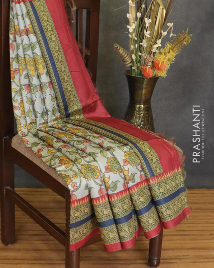Chappa saree pastel grey and maroon with allover floral prints and printed border - {{ collection.title }} by Prashanti Sarees