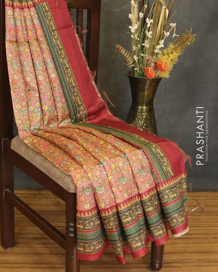 Chappa saree pastel maroon and maroon with allover kalamkari prints and printed border - {{ collection.title }} by Prashanti Sarees